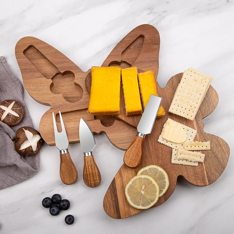 Acacia Wood Cutting Board and Knife Set for Cheese and Charcuterie Board Set with Cutlery Set