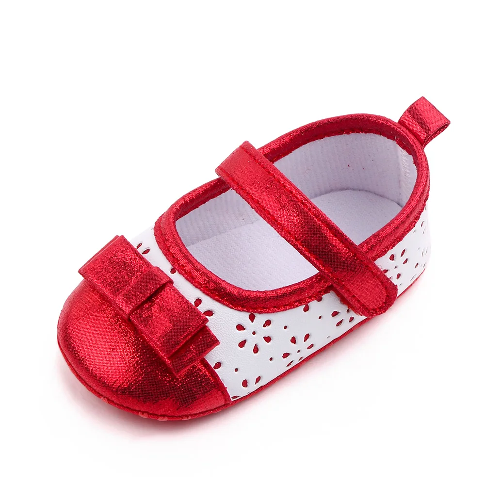 Baby Girls Bow Hollowed Flowers Sparkly Color Matching Princess Soft Soled Toddler Shoes supplier