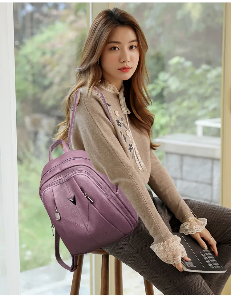 New Arrival Fashion Women Backpack Casual Soft Leather Shoulder Bag Waterproof Large Capacity Handbag For Leisure Travel