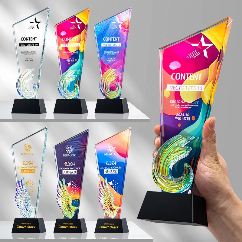 product small bridge customized products high grade handmade business award medal sublimation blank crystal award trophy with gift box-35