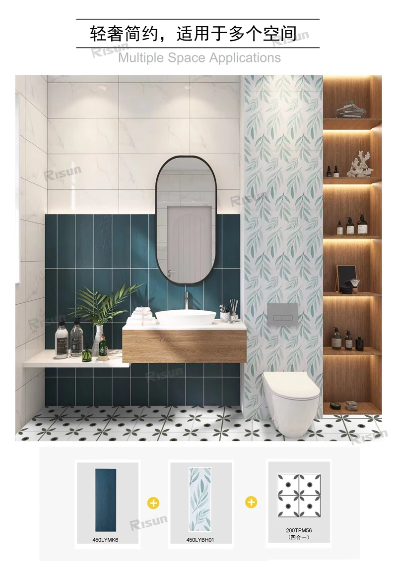 Dải Hoa Văn Xanh 150X450, Họa Tiết Nghệ Thuật, Nội Thất Phòng, Khách Sạn, Tàu Điện Ngầm, Gạch Lát Sàn Nhà Tắm, Nhà Bếp