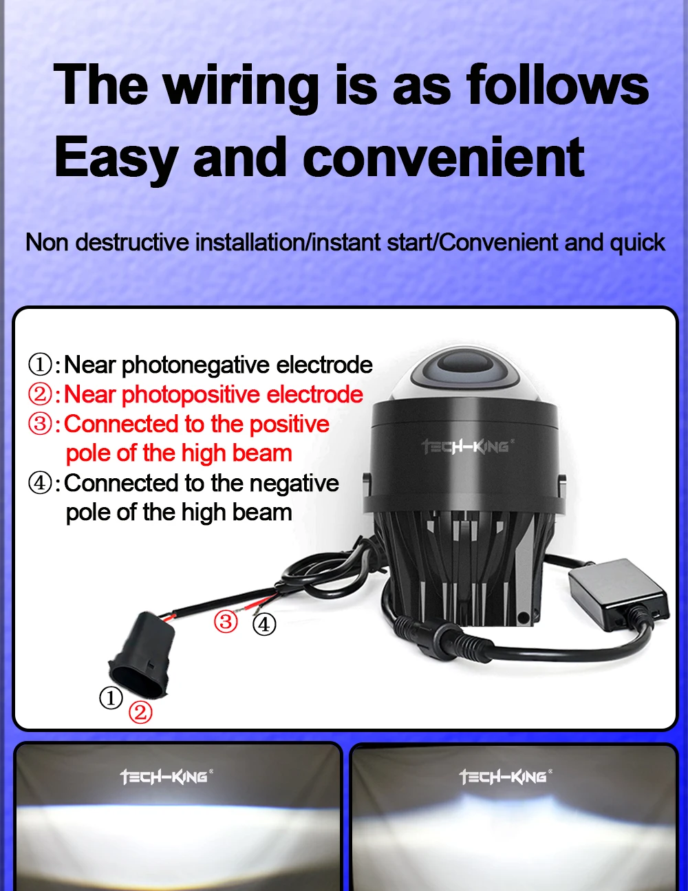 TECH-KING car accessories 3.0inch projector led fog lights for universal cars 12V 6000K 100W High brightness lens fog lamp