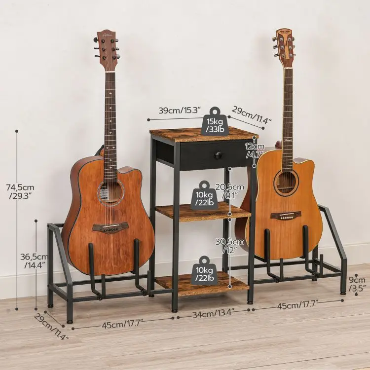 wholesale Guitar Stand, Guitar Display Rack with Drawer for Multiple Guitar Bass Electric, 3-Tier Guitar Shelf