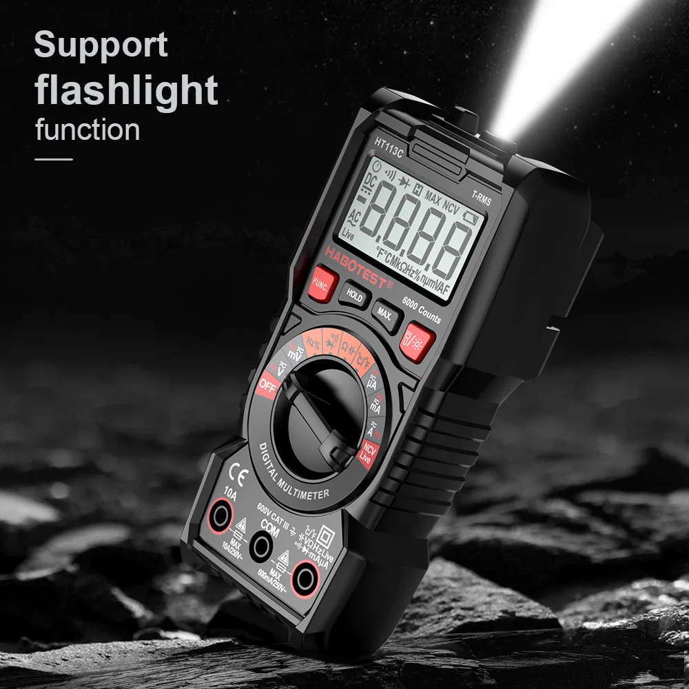 Habotest HT113C Digital Multimeter with Safety Rating CAT III 600V ABS Material and Low Battery Indicator