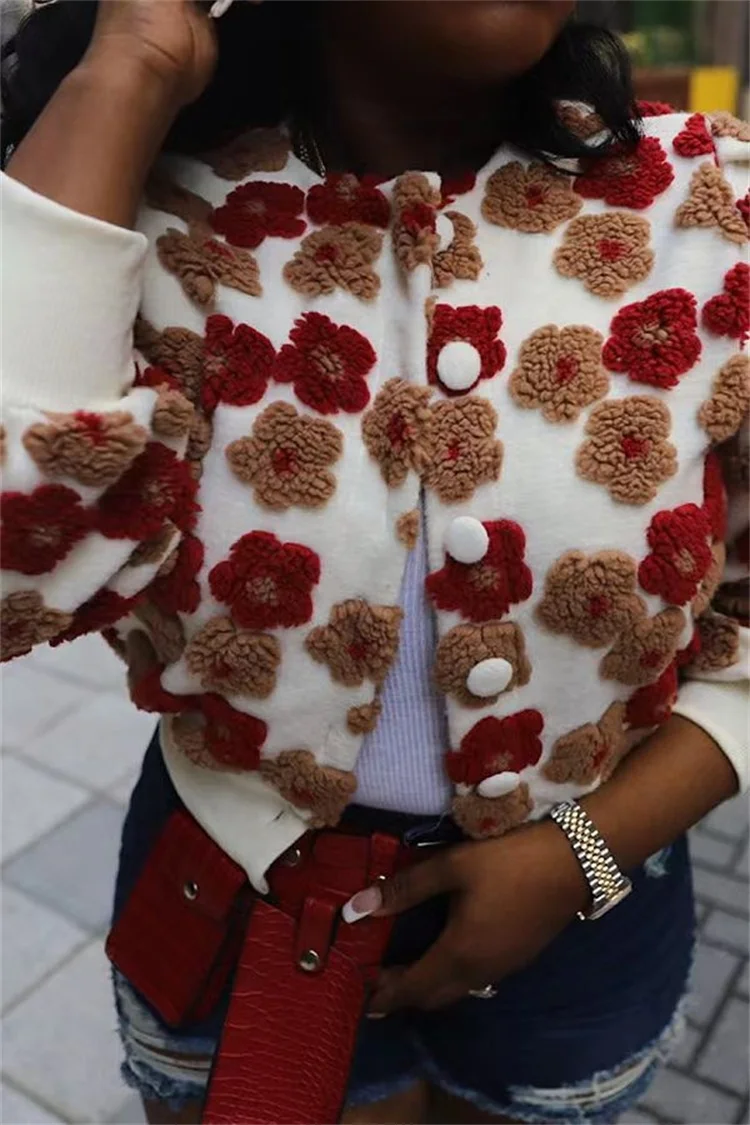 2023 Women Winter Two Piece Sets Long Sleeve Jacquard Jacket Crop Top And Handbag For Women