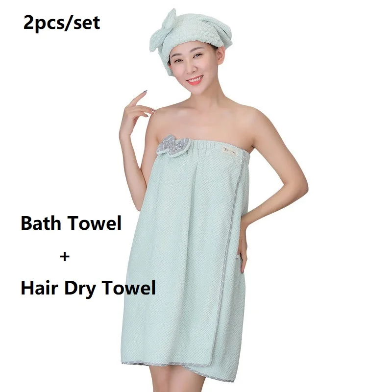 2pcs/set Bath Towel + Hair Dry Cap Women Bathroom Soft Bath Robe Dry Hair  Towel Set Super Absorbent Wearable Shower Beach Towel - Buy Women Men Robes  Bath Wearable Towel Quick Shower