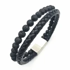 Vintage Bracelets Genuine Clasp Beads Vintage Muti Layer Men Bracelets Leather And Stainless Steel