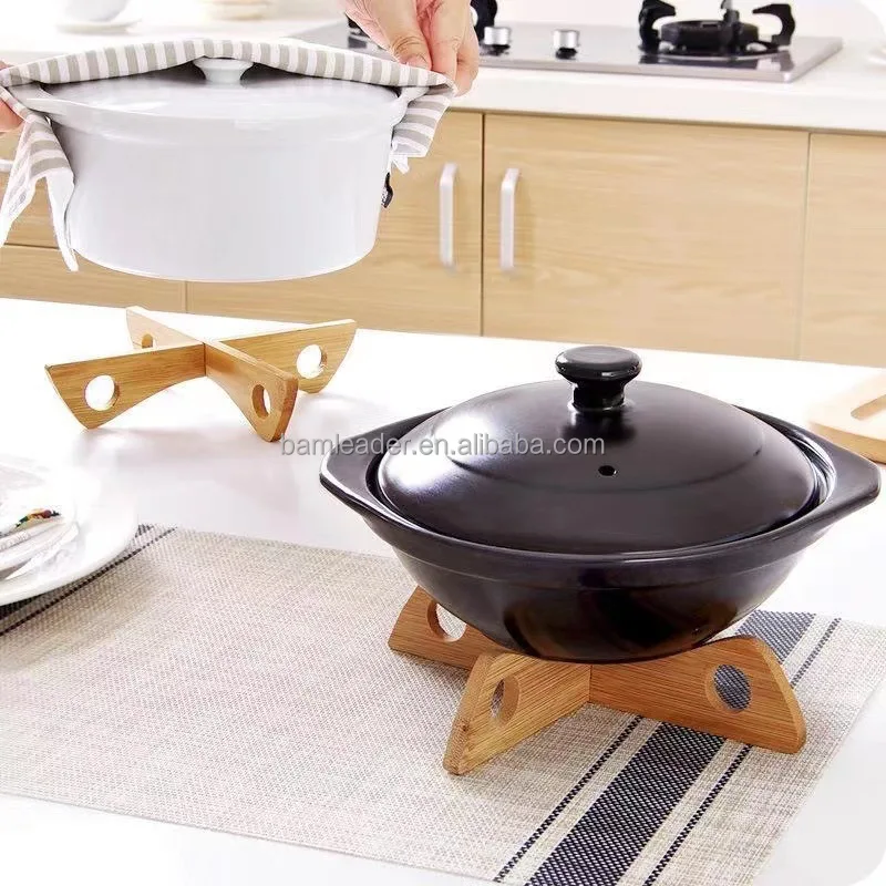 Multipurpose Wooden Tripod Pan Dish Pot Trivet Bowl Mats Detachable Cooling Rack Stand Heat Resistant Bamboo Mats Cross Holder
