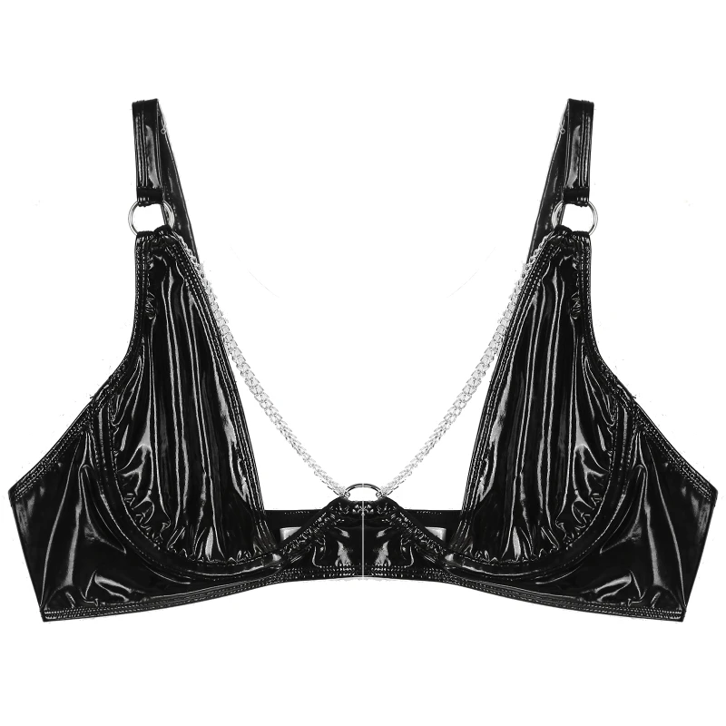  TTAO Womens Open Front Bralette Patent Leather