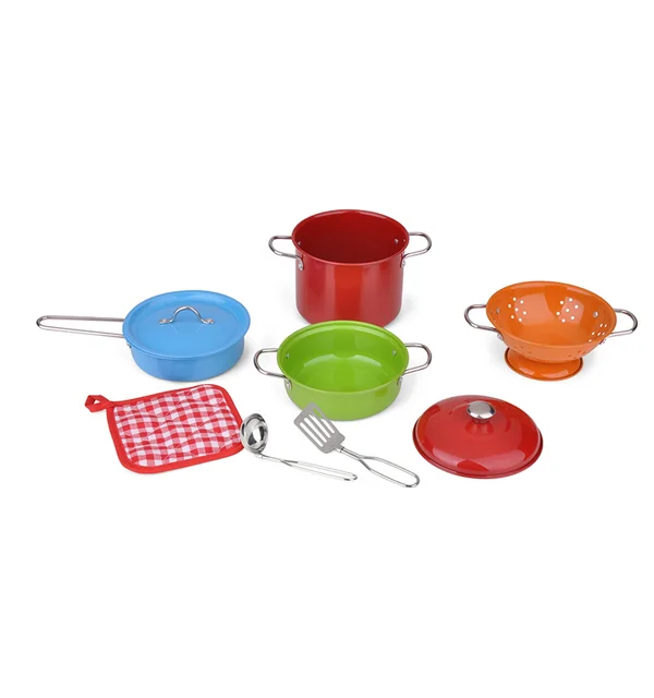 Colorful Stainless Steel Pretend Play Cooking Set Kids Kitchen & Food Toy Tableware Set