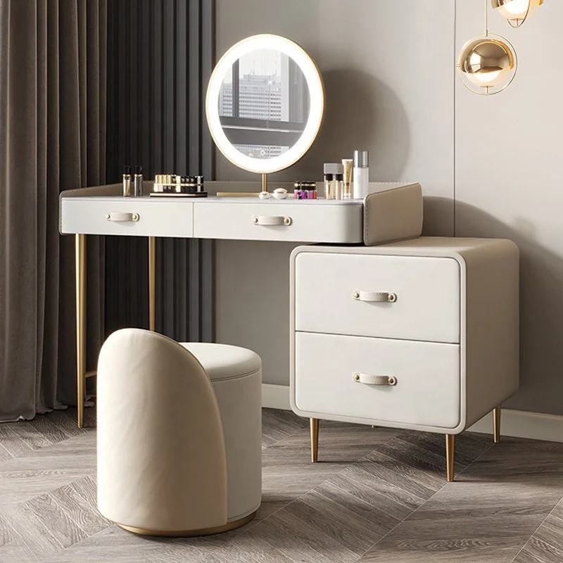 NOVA Light Luxury Smart Vanity Dresser Modern Apartment Bedroom Furniture Leather Finish Makeup Table With LED Mirror