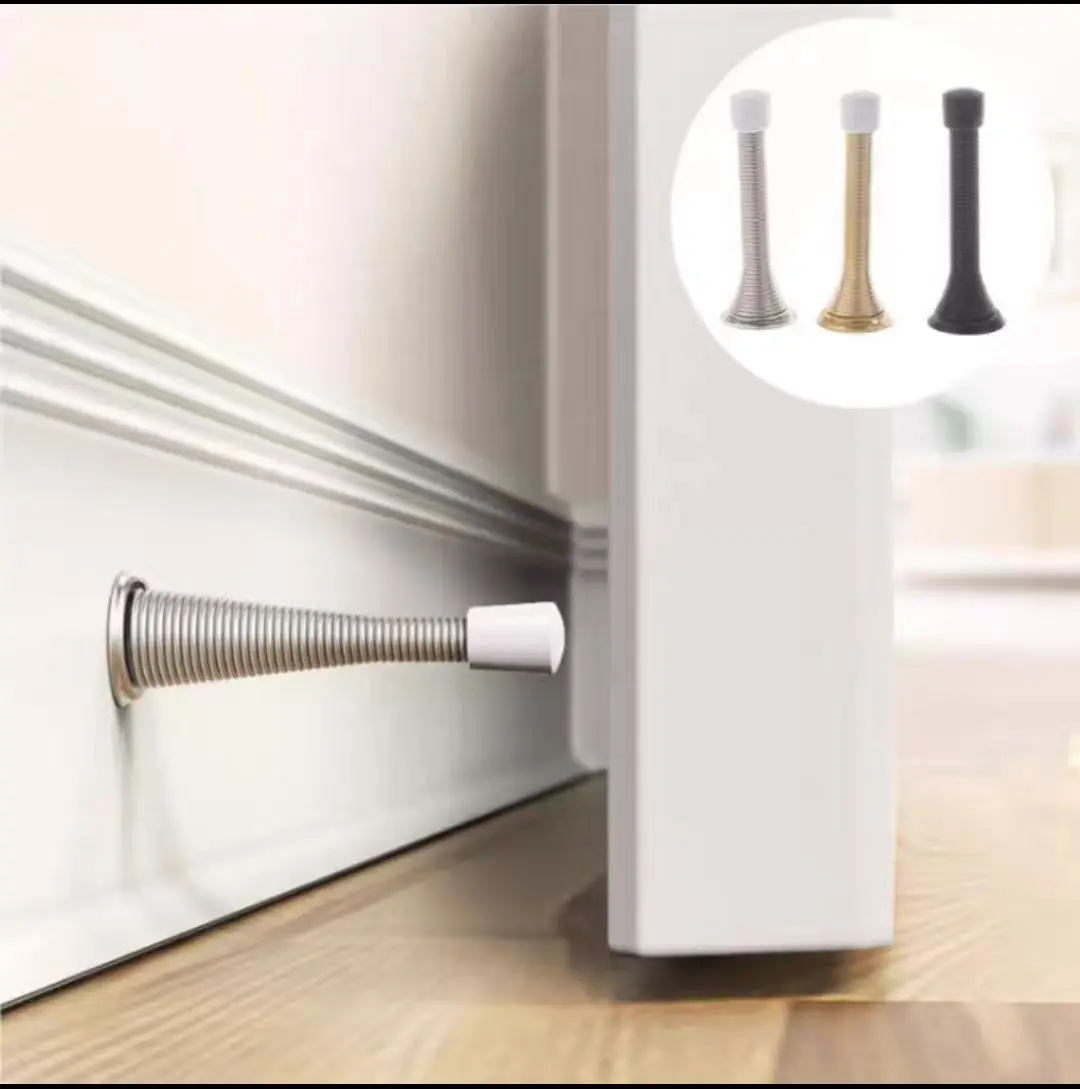 Zinc Plated 3-1/4" Flexible Spring Door Stopper White Rubber Bumper Tips for Outdoor and Hotel Applications supplier
