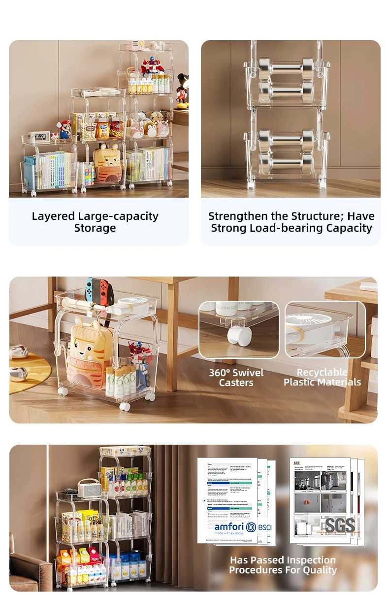 product wanuo clear snack storage cart muti tier plastic storage cart home snack storage cart with 360 wheels-3