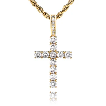 Charm Crucifix Christian Jewelry CZ Stone Bling Gold Plated Crosses Hip Hop Solid 925 Pure Silver Anha Cross Pendant