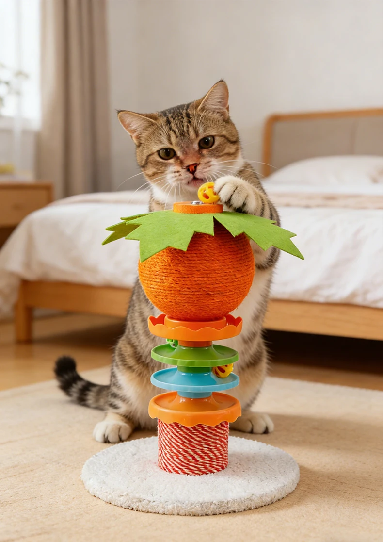 Hot Sale Cute Cat Scratcher Post with Interactive Turntable Toy Natural Sisal Durable Anti Scratch No Mess Cat Toy Pet Supplies details