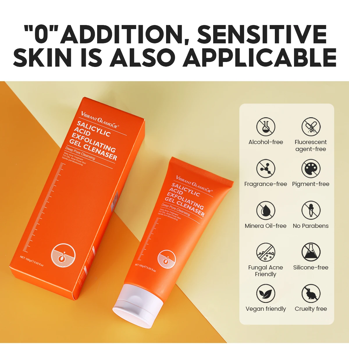 Vibrant Glamour Salicylic Acid Gel Facial Cleanser Deep Cleaning Face Moisturizer Wash for Adults