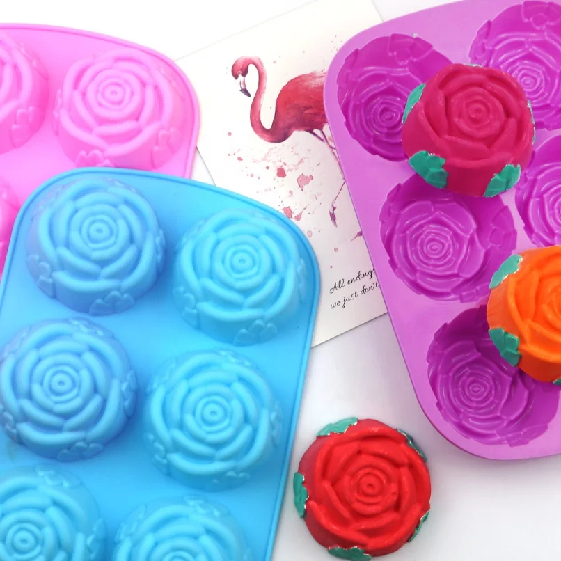 2023 New Creative 6 Cavities Flower Shaped Silicone Cake Mold Candy Chocolate Molds Silicone Soap Mold Birthday Decoration