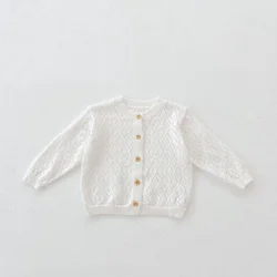 Custom Summer Knitted Children Clothing Solid Color Organic Cotton Baby Clothing Thin Kids Baby Girl Boy Sweater Kids Cardigan