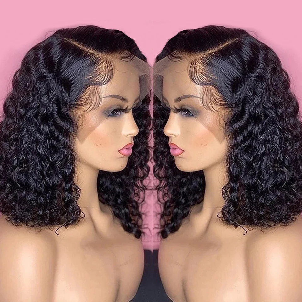 Unprocessed Raw Natural Lace Front Curly Bob Wig,Wholesale Short Human Hair Lace Front Wig,Brazilian Hair Hd Lace Frontal Wigs
