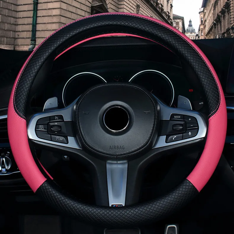 Sports-Style Leather Car Steering Wheel Cover Non-Slip Rubber Handle Protective Four Seasons Universal Car Decoration supplier