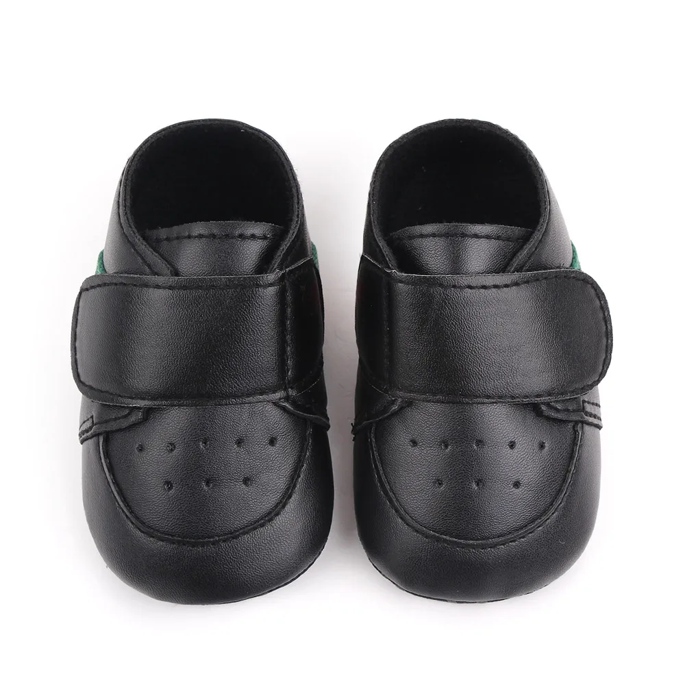 British Style Pure Color PU Leather Mesh Breathable Baby Boys Soft Soled Toddler Shoes details
