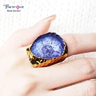 Gold Ring Resizable Handmade Natural Purple Agate Druzy Adjustable Gold Plated Ring