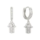 925 Silver Earrings Gemnel Stunning CZ Stone Hoop Hamsa Pendants Huggies 925 Silver Earrings Gold