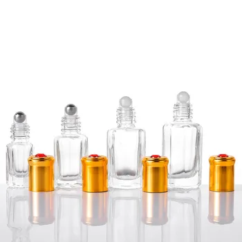 wholesale frosted octagonal shape attar perfume oil 3ml golden cap attar bottles transparent roll on