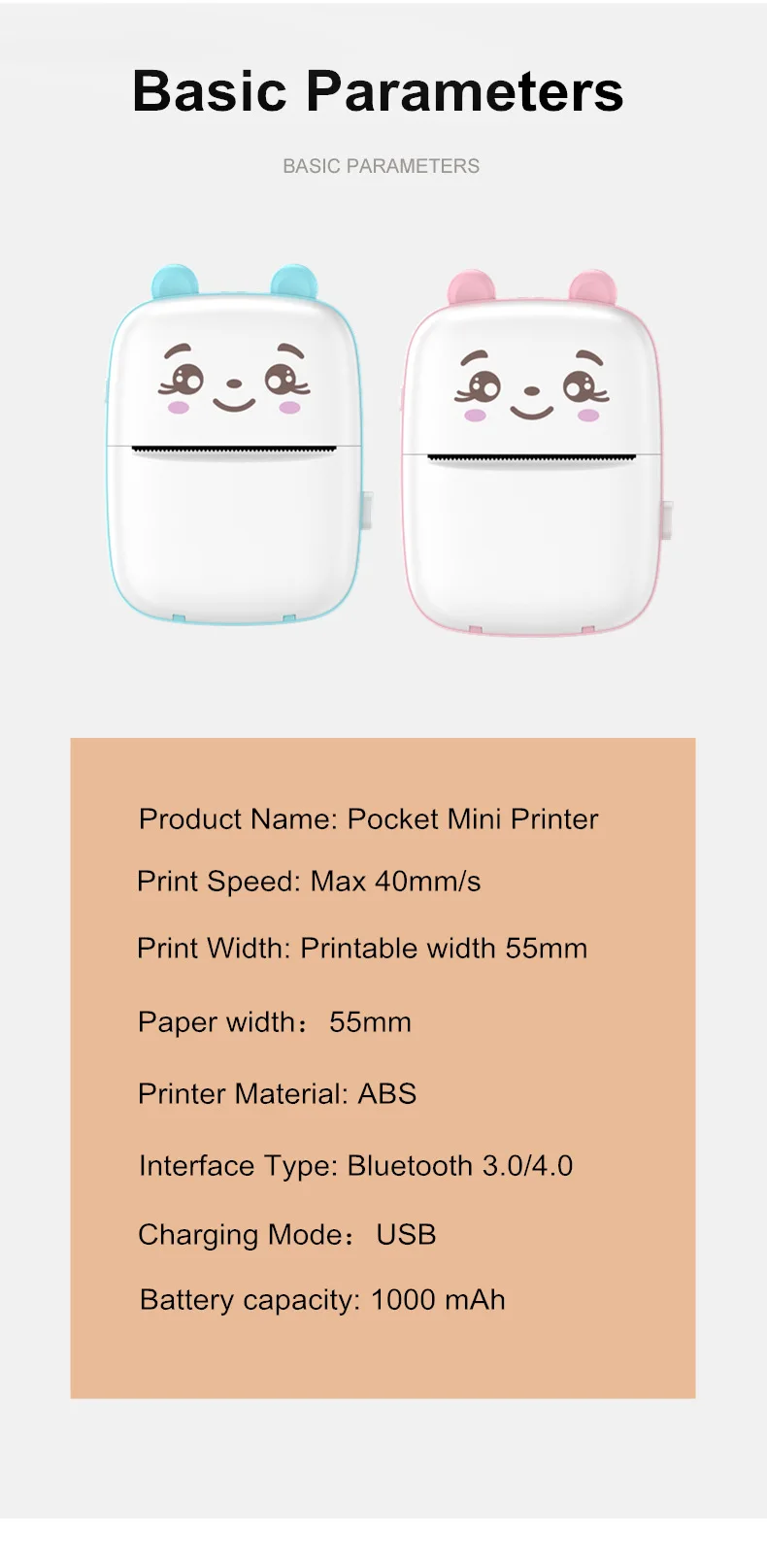 Portable Thermal Printer Mini Cute Print Paper Photo Pocket Thermal Printer Handheld 58mm Memo Label Portable Printer