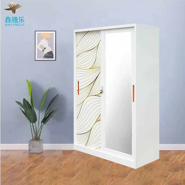 home clothes storage steel closet swing door metal wardrobes with customized printing image 2 door wardrobe Lemari Pakaian