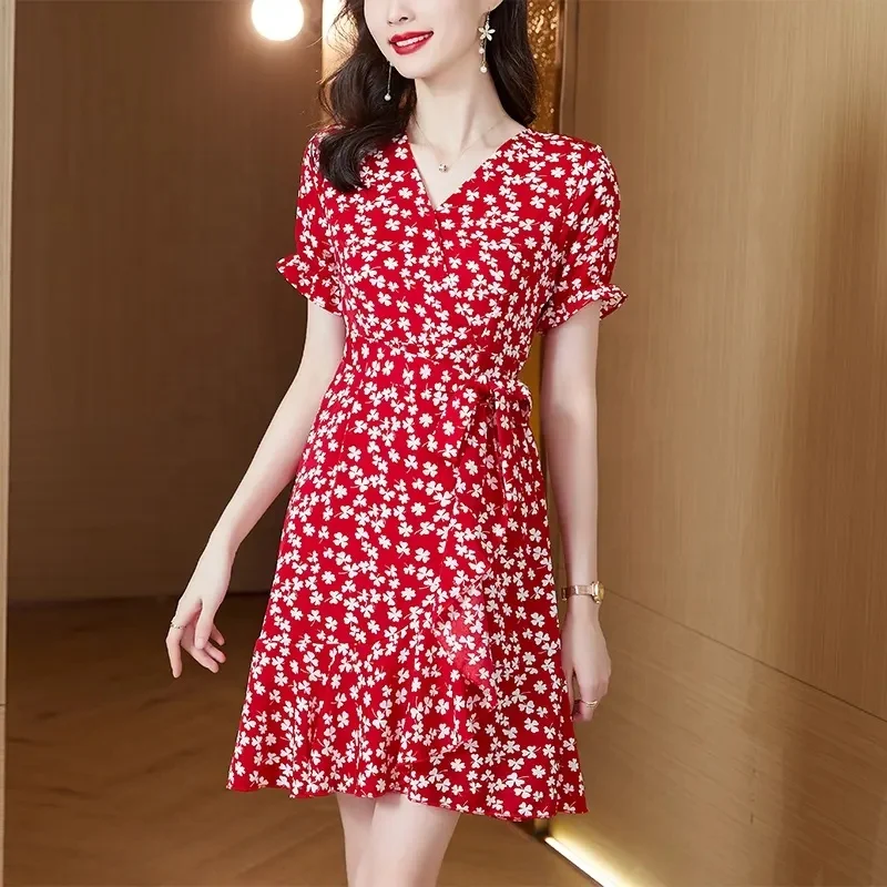 Women's 2024 Fall Long Sleeve V Neck Ruffle Polka Dot Mini Dress Casual Loose Tiered Swing Tunic Dresses