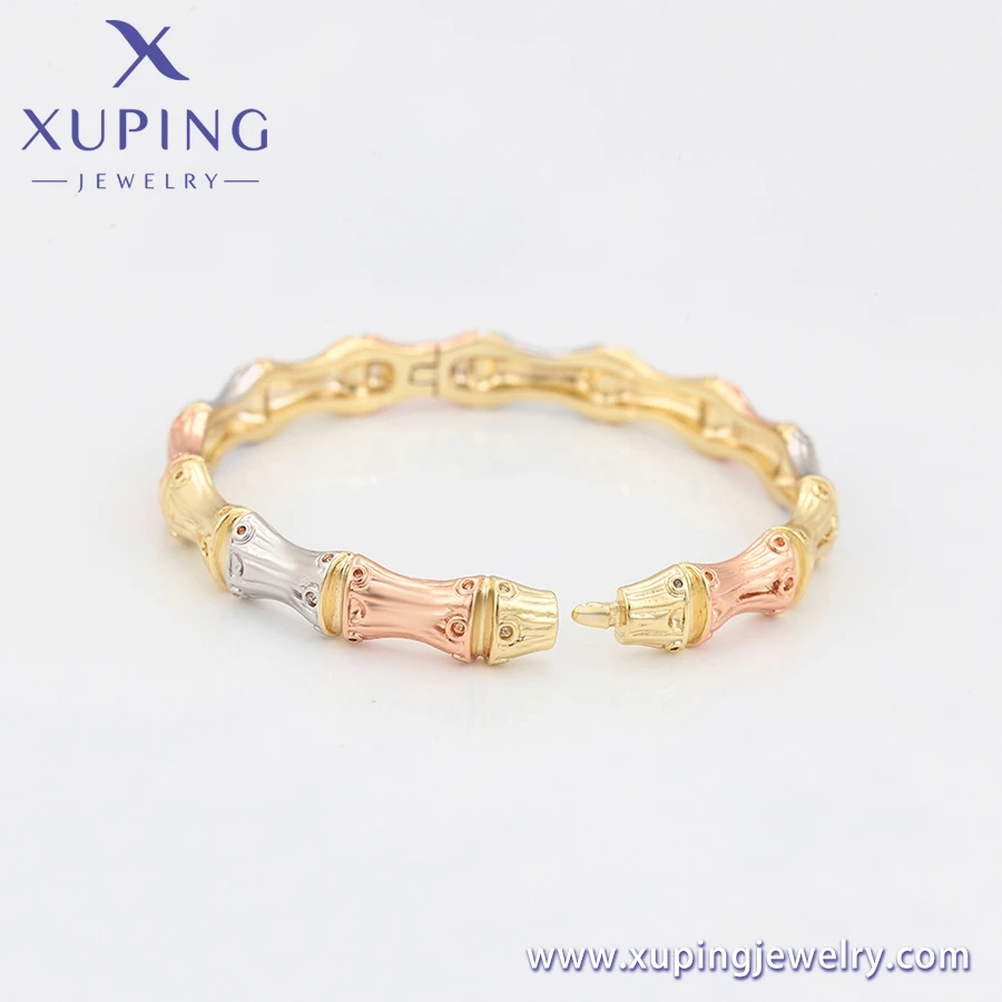 A00428035 XUPING jewelry luxury fantasy jewelry Hand decorated simple bamboo polished surface tricolor gold plated Women Bangle