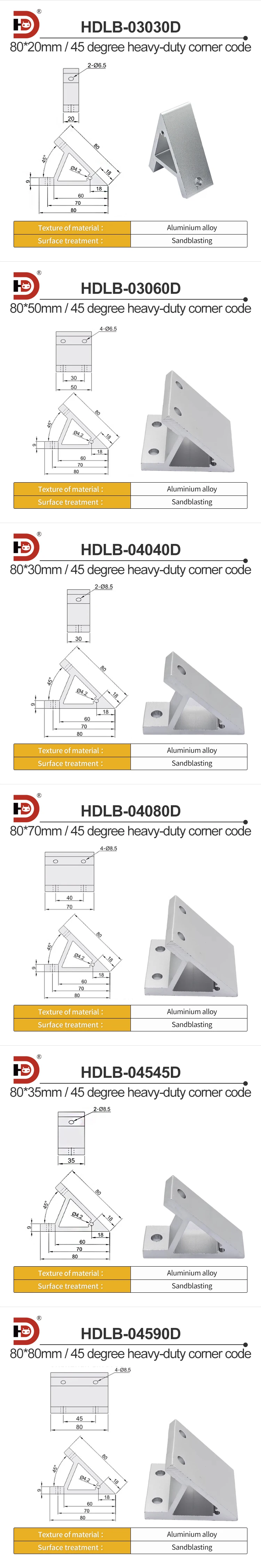 Aluminum Profile 45 Degree 80 Corner Fixing Accessories, Connecting Bracket Profile Corner 4040 Extrusion Corner Code factory