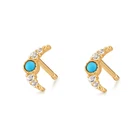 Earring Gemnel Statement Gold Plated Turquoise CZ Crescent Moon Stud Earring