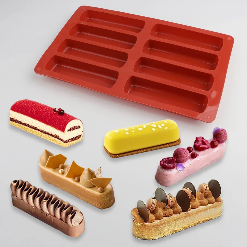 Food Grade Silicone 8 Cavity Rectangular Shape Chocolate Mousse Candy Oatmeal Pastry Mold Foldable Chocolate bar Mould factory