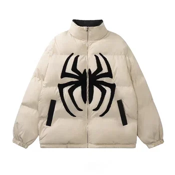 Top Quality Custom Unisex Winter Puffy Jacket Duck Goose Down Padded Bubble Spider Print Designer Puffy Streetwear Down Jacket