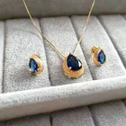 Jewelry Set New 18K Gold Plated Jewelry Set Pear Shaped Aquamarine Luxury Earrings Jewelry Set