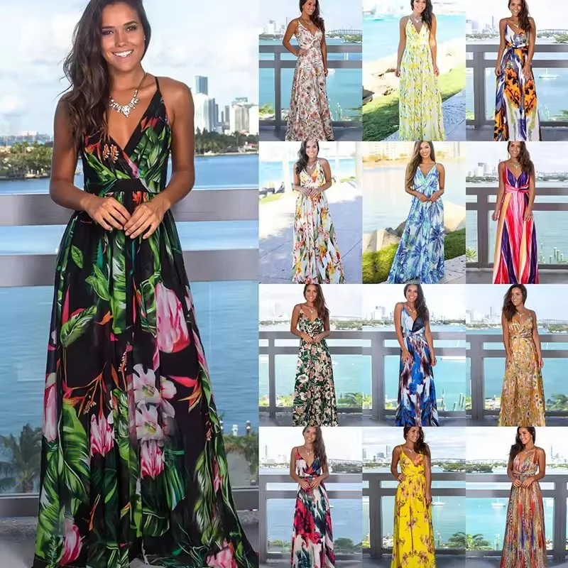 Women's 2024 Floral Boho Dress Wrap V Neck Short Sleeve Belted Ruffle Hem A-Line Flowy Maxi Dresses