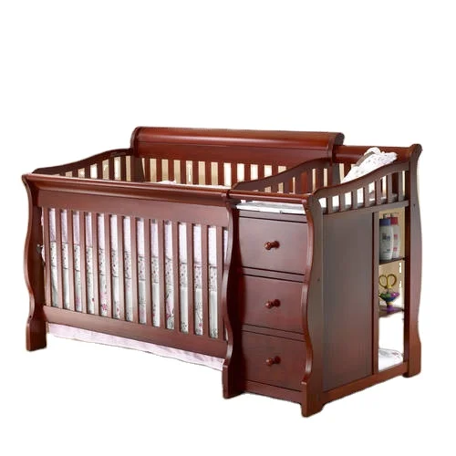 رقم. 1235 ASTM listed North American style 4 في 1 pine wood solid wood Baby crib with drawer & changing table 51x27''