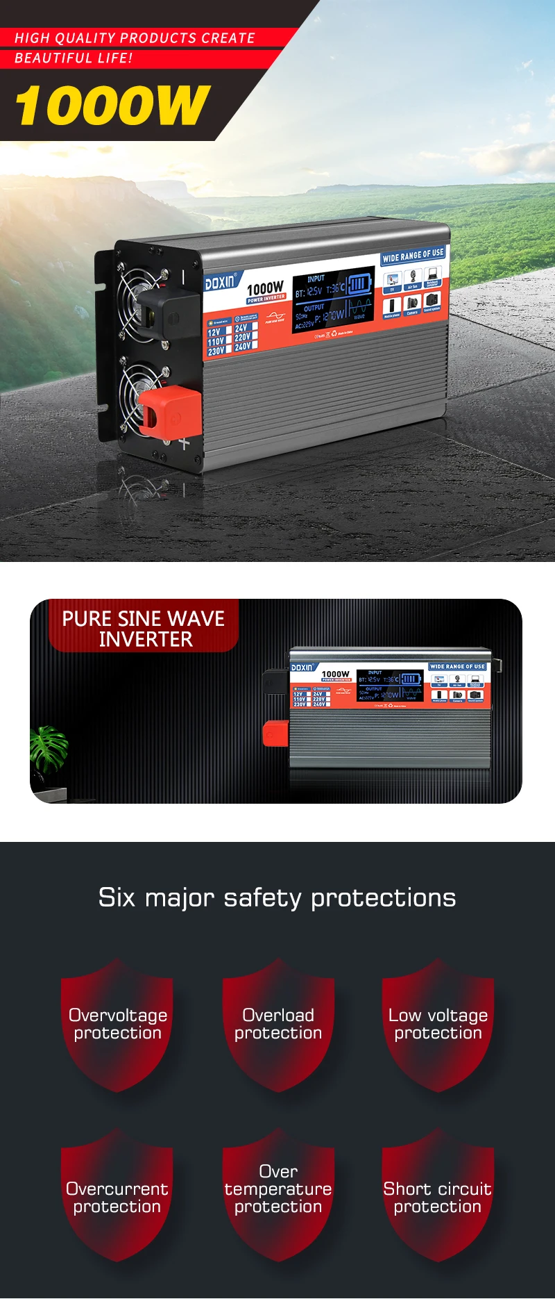 High Quality Peak 20000W 12v 24v DC to AC 110v 220v Pure Sine Wave Inverter Power Inverter