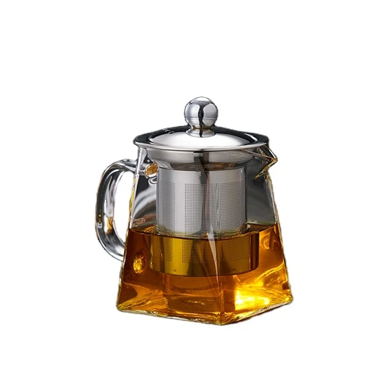 Infuser and Stainless Steel Strainer lid Square Glass Teapot 