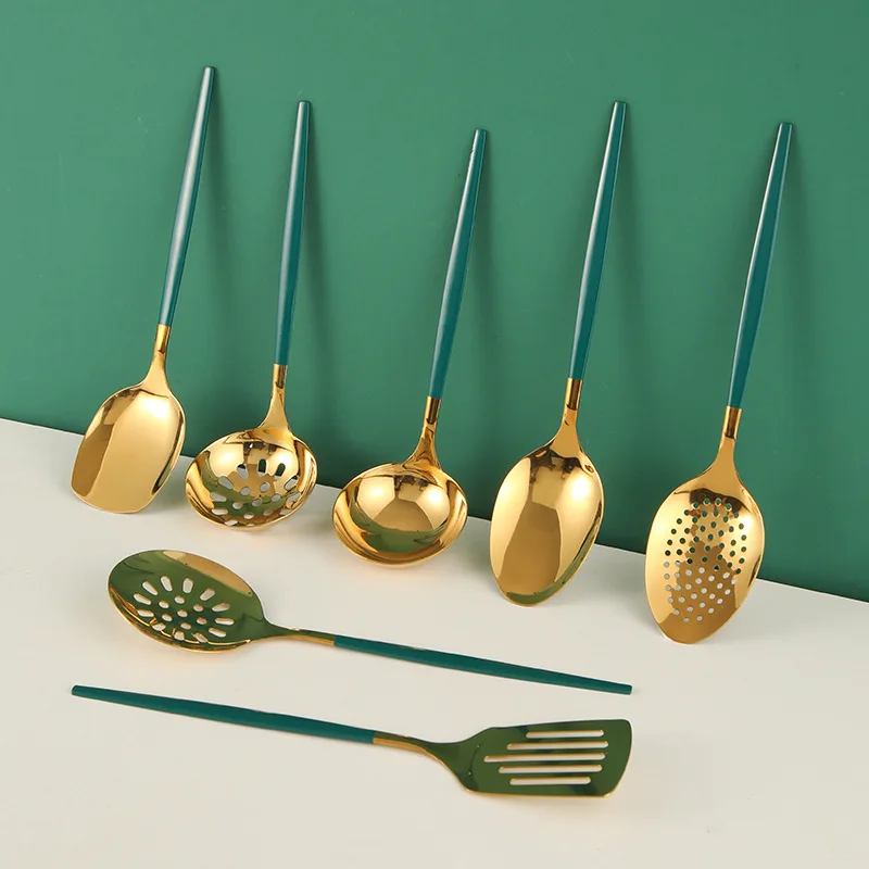 Gold 7 pieces Stainless steel Kitchen Utensils Elegant Vintage Salad Classic Spoon Kitchenware