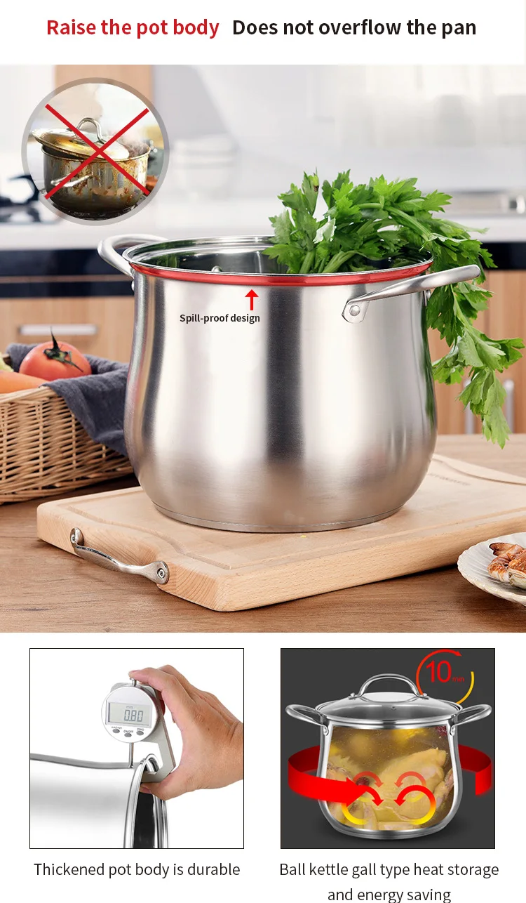 304 Stainless Steel Soup Pot With High Overflow Proof Large Capacity