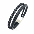 Vintage Bracelets Leather New Style Beads Vintage Muti Layer Men Bracelets Leather And Stainless Steel
