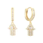 Silver Earrings Gemnel Stunning CZ Stone Hoop Hamsa Pendants Huggies 925 Silver Earrings Gold