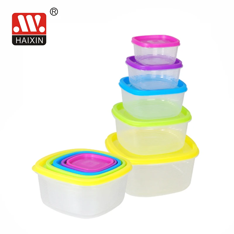 Square Multi Colored Plastic Food Storage Container 5 Pcs Of Sets