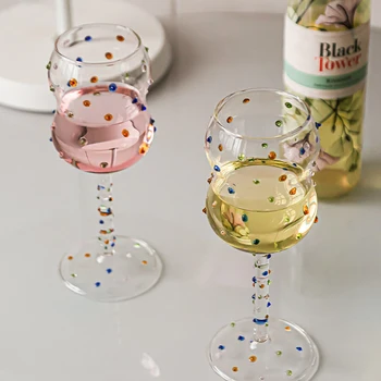 56H Creative color dot white wine goblet home gift box borosilicate glass wine glass set