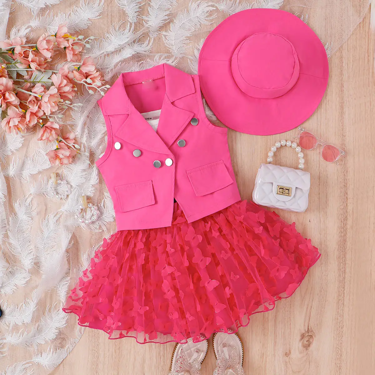 4-7Y toddler baby girls summer outfits fashion lapel coat 4pcs clothing candy color kids clothes children outfits