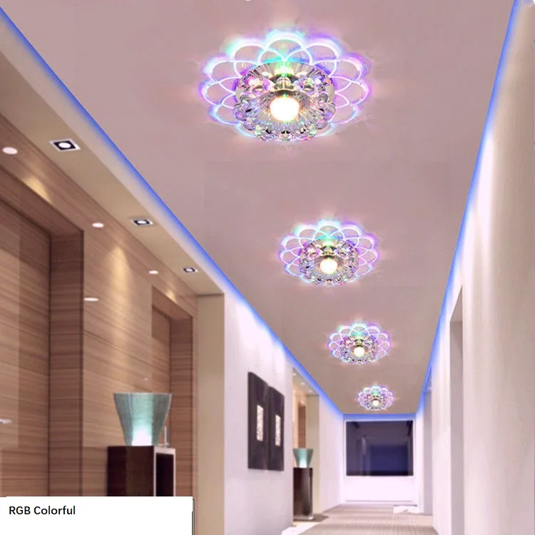 Ceiling light can be dimmed LED modern round glass crystal beads ceiling flat living room corridor Hotel apartment KTV bar