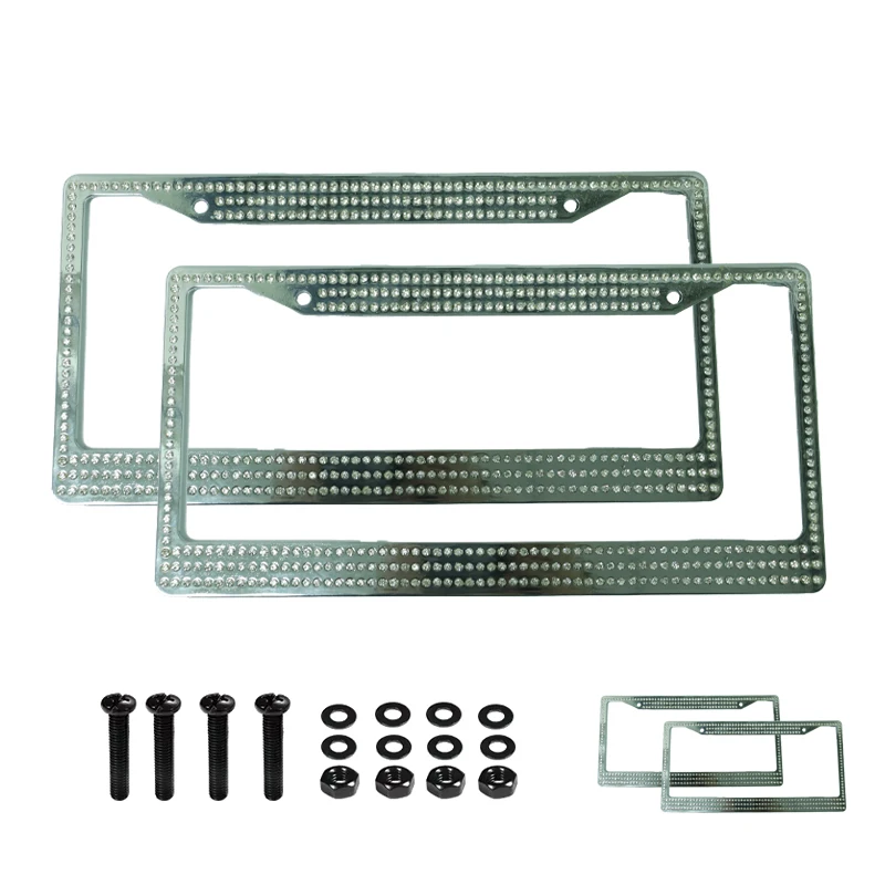 Diamond Bling Glitter Crystal Rhinestone Metal USA Car License Plate Frame factory